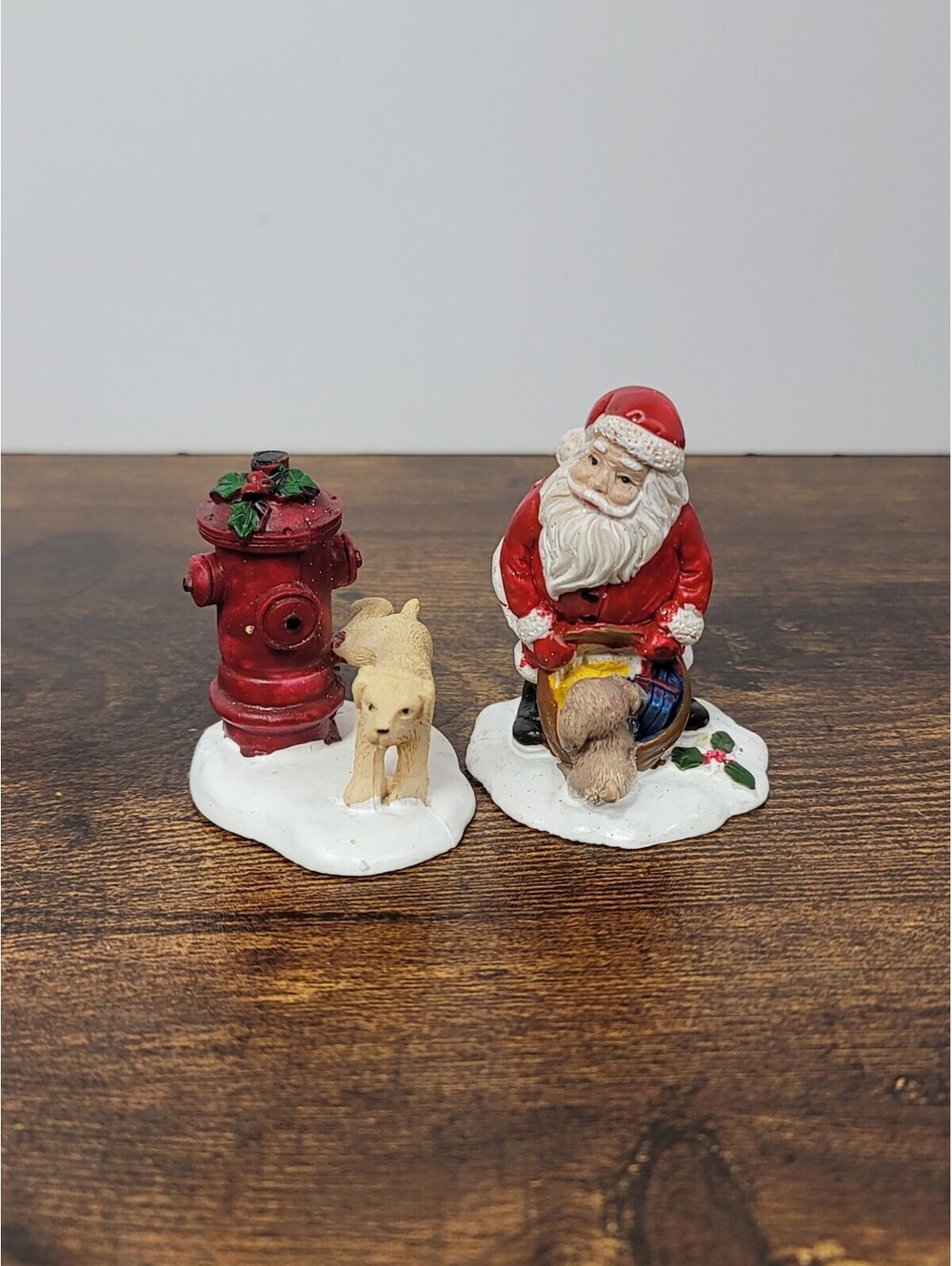 Dog Fire Hydrant And Santa Figurines: Perfect for Holiday / Christmas Scene